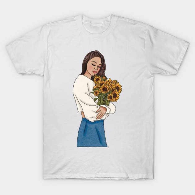 Sunflower girl (6) T-Shirt by piscoletters